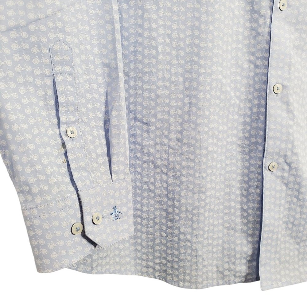 Original Penguin Size XL 17.5 Shirt Heritage Slim Fit Stretch Cotton Bike Print - Picture 5 of 11